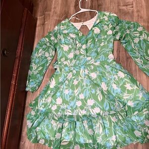 Jessica Simpson Green Floral Dress with Ruffle Hem